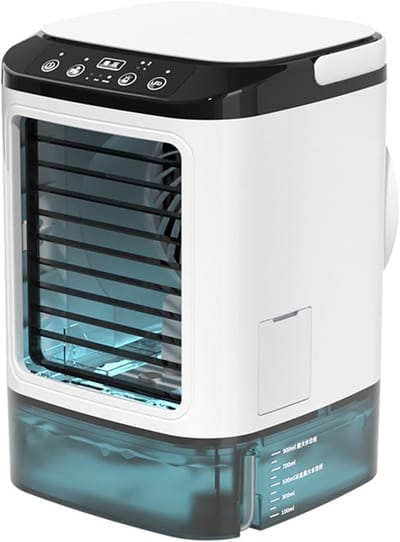 Luchtkoeler - Mini draagbare airconditionerventilator - Geruisloze verdampingsluchtbevochtiger - Airco-unit - 3-in-1 bureau-luchtkoeler met 3 windsnelheden - Koele mist - Bureaukoeler met 7 led-lampjes voor thuis, op reis of op kantoor