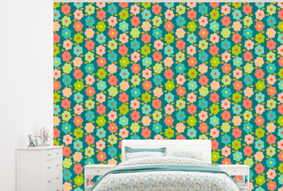 Behang - Fotobehang Patroon - Bloemen - Retro - Jaren 70 - Breedte 300 cm x hoogte 240 cm