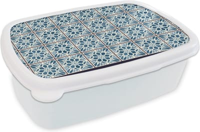 Broodtrommel Wit - Lunchbox - Brooddoos - Tegel - Vintage - Patronen - 18x12x6 cm - Volwassenen