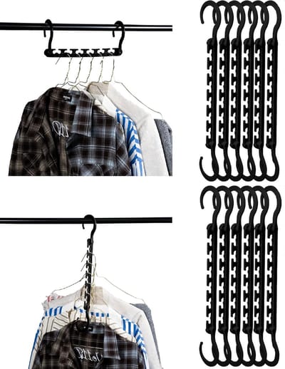 10-stuks Ruimtebesparend droogrek voor kleding - Multifunctioneel stapelrek - Droogrek met 360° draaibare haak - Met 6 sleuven - Bespaart kastruimte - Perfect voor studentenkamers, kluisjes en kasten thuis - Zwart