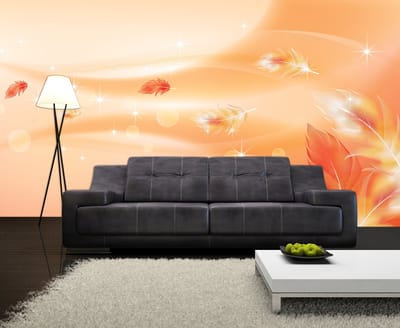 Orange Pink Abstract Feathers Photo Wallcovering