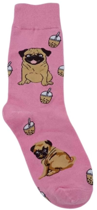 Dames sokken - roze - grijs - wit - bruin - leuke print hond - 36 - 40 - gift - cadeau voor haar - geschenk vrouwen - Kerst cadeau - verjaardagscadeau