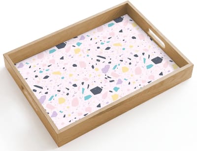 Dienblad hout 40x30 cm - Schootdienblad - Terrazzo - Patroon - Zacht - Snoep - Borrelplank rechthoek - Plateau dienbladen