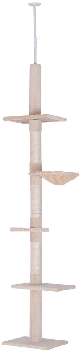 Merax Krabpaal Plafondhoog Verstelbaar – 230 tot 260 cm – Kattenklimboom met Sisal en Pluche – Beige