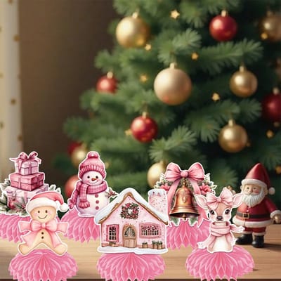 Dailygoods- Tafellopers Set van 9 - Kerstdecoratie - Honingraatpatroon - Tafeldecoratie - Roze - Eenvoudige montage
