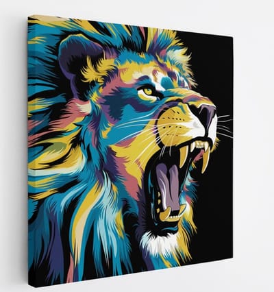 Saammp Canvas Schilderij - Abstracte Leeuw - Kleurrijk - Dieren - Natuur - 20x20 - Foto op canvas - Wanddecoratie - Muurdecoratie Woonkamer - Slaapkamer decoratie - Canvas Print