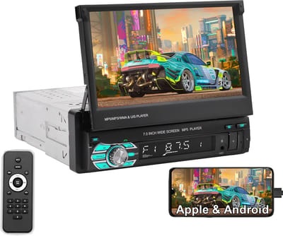ESSGOO 1Din Autoradio - 7" HD Touchscreen Handmatig Opvouwbaar Scherm - MirrorLink- USB, AUX, TF, FM