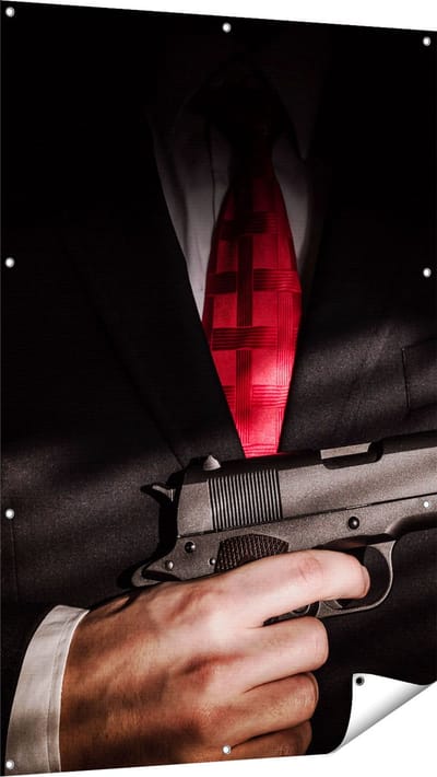 Gards Tuinposter Man van de Maffia met een Pistool Vast - 100x150 cm - Tuindoek - Tuindecoratie - Wanddecoratie buiten - Tuinschilderij