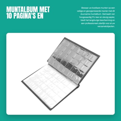 Dailygoods- Muntalbum 10 Pagina's - 250 Pockets - Duurzaam PU-leer - Lichtgewicht - Elegant Ontwerp - Professionele Bescherming - Muntenboek