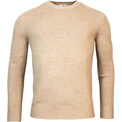 Thomas Maine Trui Crew Neck Single And Rib Knit Combintation Yak Merino Blend Licht Camel / male