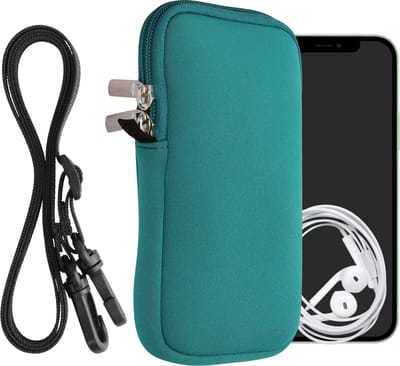kwmobile Tasje voor smartphones L - 6,5" - Hoesje van neopreen in petrol - Phone case met nekkoord