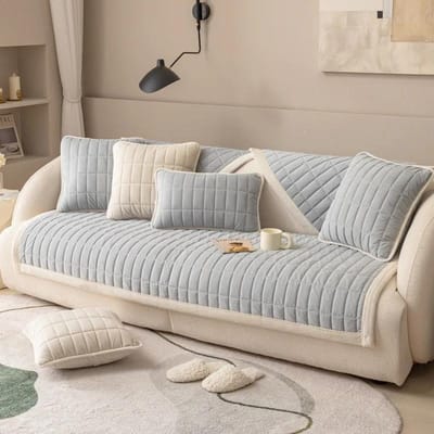 Rechthoekige bankhoes met rasterpatroon, effen kleur, dikke pluche L-vormige hoekbankhoes, antislip bankbeschermer voor de woonkamer 70x70cm 1pcs