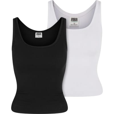 Urban Classics - Organic Basic Rib 2-Pack Mouwloze top - XXL - Zwart/Wit