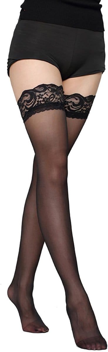 Verleidelijke Zwarte Kousen met Kant voor Dames - Plus Size, Elastisch en Antislip voor Feestjes en Valentijnsdag