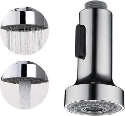 Kraan - Sproeikop met dubbele functie - 3,5 x 2,1 cm - 1 stuk - Uittrekbare sproeikop - Vervangende kraan - Voor keukenkranen - Zilver