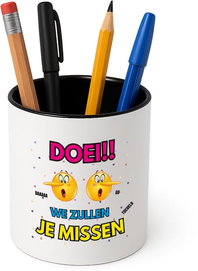 Hacebo® - Doei emoji Pennenbakje - Afscheid bedank cadeau - een collega - pennenhouder - werk - afscheidscadeau - verjaardagscadeau - Pennenbakje zwart