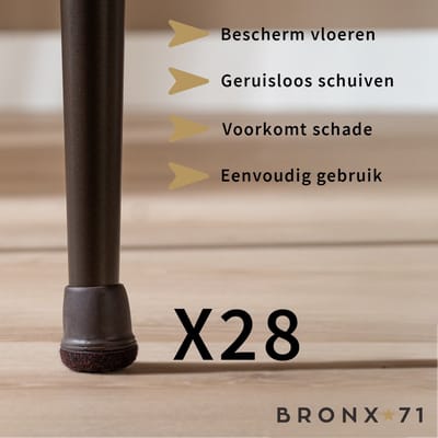 Bronx71® Vloerbeschermer set (voor 28 poten) bruin Ø19-25 mm - Stoelpoot beschermers - Stoelpootdoppen - Stoelpoot sokken