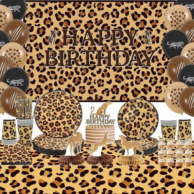 Dailygoods- Verjaardagsdecoraties Luipaardprint - Happy Birthday Banner - Taarttoppers - Tafelkleed - Ballonnen - 20 Stuks - Feestartikelen