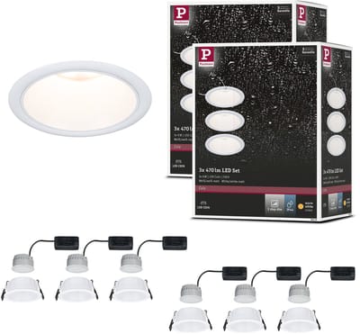 Set LED-inbouwlamp Cole Coin Set van 6 IP44 88 mm Coin 6x6W 6x470lm 230V dimbaar 2700K Wit mat