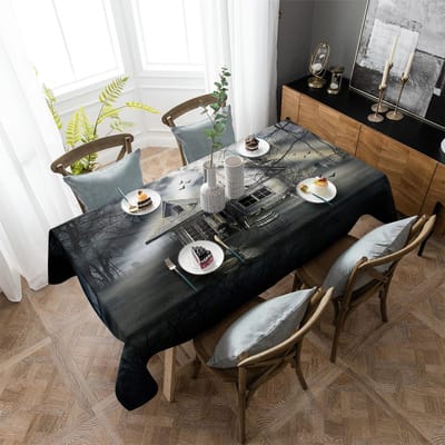 Woods Moon Bat Spookhuis Tafelkleed Vakantie Decor Waterdichte Rechthoekige Tafelkleden Bruiloft Decor Tafelkleed 4pcs 33x48 Table mat gray