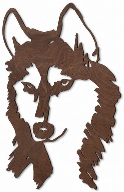 Houten wanddecoratie - Wooden wall decoration | Husky 45 x 71cm | Donker hout - Dark wood | Muurdecoratie - Wall art - Design Wandfiguur - Echt Hout - Real Wood - Honden - Dogs - Dieren