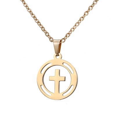 Fako Bijoux - Ketting Met Kruisje In Ring - Stainless Steel - RVS - Staal - Goudkleurig