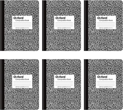 Oxford Composition Notitieboek 6-pack - 9-3/4" x 7-1/2", 100 vellen, ruim gelijnd, zwart