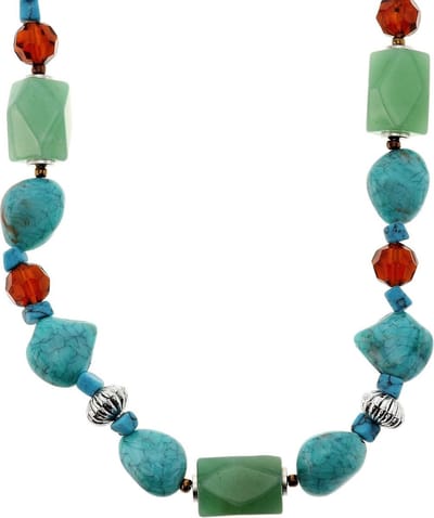 Behave - Ketting met turquoise en bruine kralen - Trendy statement sieraden - Nikkelvrij - 54 cm