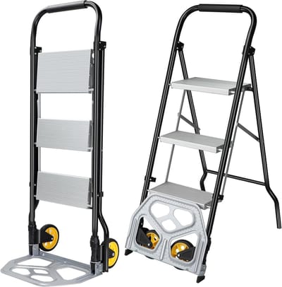 Folding Multifunctionele Transportwagen en Ladder met Drie Treden voor Zware Ladingen
