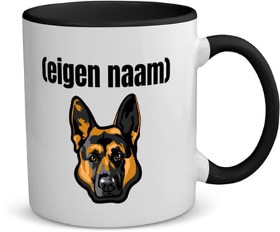 Akyol - hondenkop met eigen naam koffiemok - theemok - zwart - Honden - honden liefhebbers - iemand die houdt van honden - verjaardag - cadeau - kado - 350 ML inhoud
