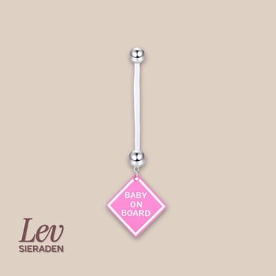 Lev Sieraden - 1.6x38mm zwangerschaps piercing - Baby on board pink - UV acryl piercing - PTFE/Bioplast/Bioflex