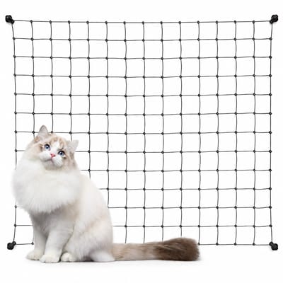Kattennet voor Balkon - 4 x 3 m - Sterk Nylon Veiligheidsnet voor Katten en Honden - UV-bestendig Beschermnet - Inclusief Bevestigingsset - Zwart