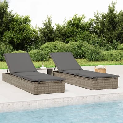 vidaXL - Ligbedden - 2 - st - met - tafel - poly - rattan - grijs