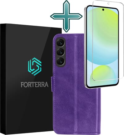 Hoesje Met Screenprotector - Geschikt voor Samsung Galaxy S24 FE - Luxe Pasjeshouder - Flipcase - Bookcase Portemonee - Flip Case - Kunstleer Book Case - Book Cover - Walletcase - Portemonneehoes - Paars