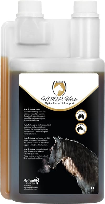 Excellent H.M.P. Horse Liquid - Effectieve verzorging en ondersteuning van de luchtwegen tot diep in de bronchïen - Geschikt voor paarden - 1 Liter