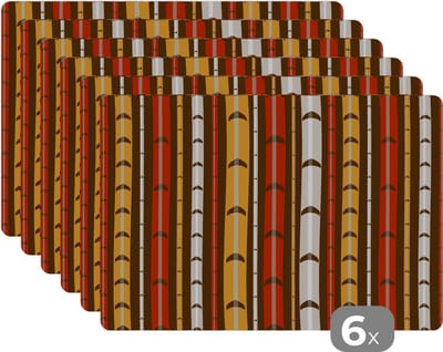 Placemat - Placemats kunststof - Bamboe - Bos - Japans - Patronen - 45x30 cm - 6 stuks - Hittebestendig - Anti-Slip - Onderlegger - Afneembaar