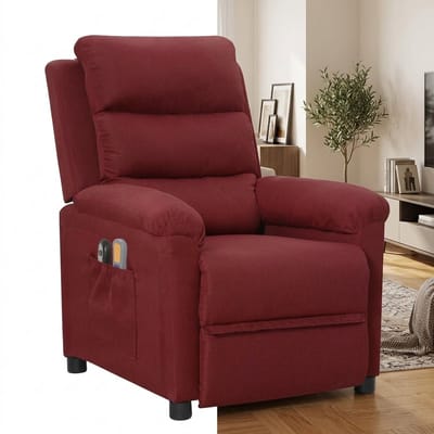 Massagestoel - Relaxfauteuil - Zetel - Stof - 1 persoons - Met armleuning - Zeer comfortabel - Elektrisch - Wijnrood