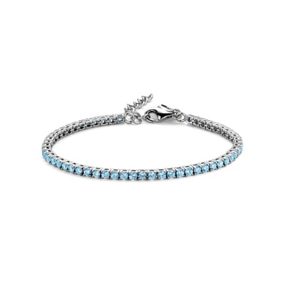 New Bling 9NB-1223 Zilveren Tennisarmband met Zirkonia Steentjes 3mm - Blauw - 16,5+3cm - Rhodium - Zilver