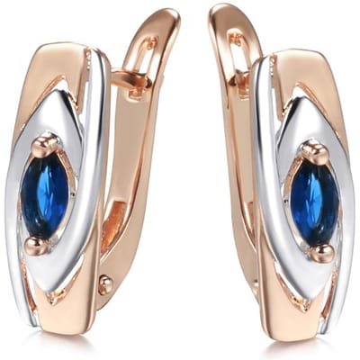 Boucles d'oreilles de luxe en pierre bleue Couleur or rose Mélange or blanc Zircon naturel Boucles d'oreilles pendantes Pour femmes Bijoux tendance beige