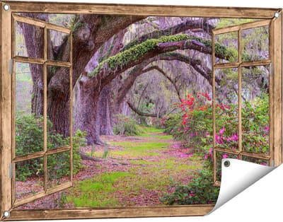 Gards Tuinposter Doorkijk Sprookjesbos - 90x60 cm - Tuindoek - Tuindecoratie - Wanddecoratie buiten - Tuinschilderij