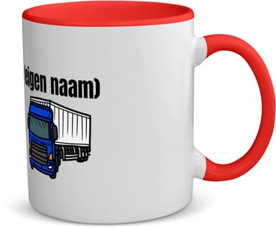 Akyol - blauwe vrachtwagen met eigen naam koffiemok - theemok - rood - Vrachtwagen chauffeur - vrachtauto chauffeurs - iemand die houdt van vrachtwagens - verjaardag - cadeau - kado - geschenk - 350 ML inhoud