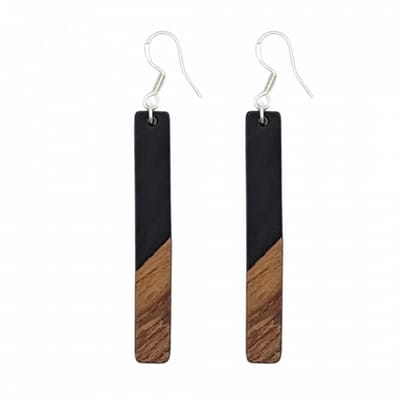 Oorbellen - langwerpig hout-zwart-zilver Mignon -Charme Bijoux