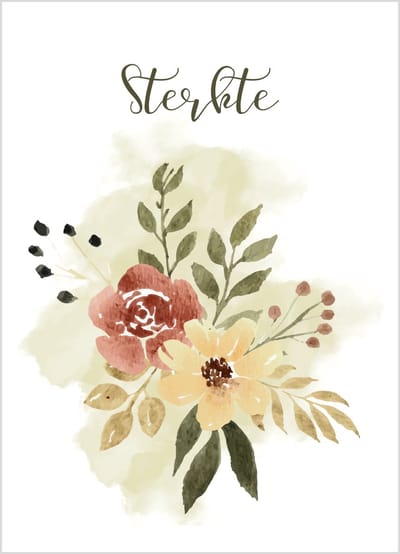 Wenskaart sterkte bloemen bruin groen – 10x15 cm – stevige kaart 400 grams – inclusief kraft envelop – condoleancekaart – sterkte kaart