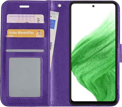 Hoes - Met Pasjeshouder - Geschikt voor Samsung Galaxy A53 - Luxe Bookcase Portemonee - Flip Case - Kunstleer Book Case - Flipcase - Book Cover - Walletcase - PortemonneeHoes - Paars