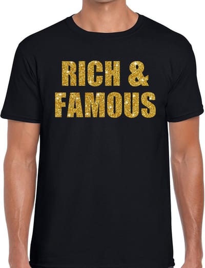 Rich and Famous glitter tekst t-shirt zwart heren - heren shirt Rich and Famous S
