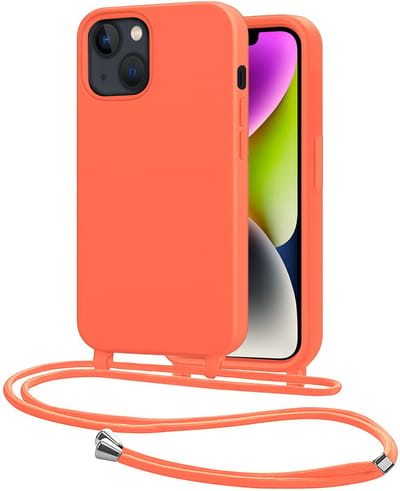 Hoes Geschikt voor iPhone 13 Mini Met Telefoonkoord - Siliconen Hoesje Backcover Met Ketting - Papaya