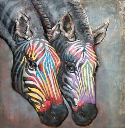 Schilderij - metaalschilderij - Zebra´s 100x100cm