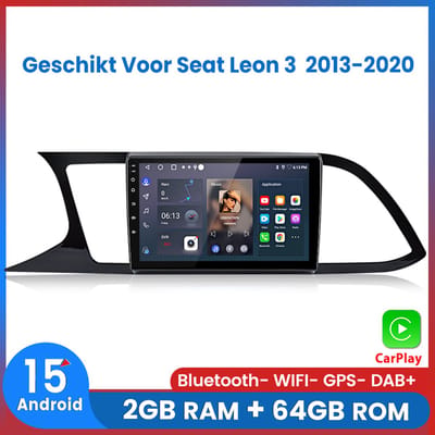 Awesafe Autoradio - Geschikt Voor Seat Leon 3 2013 t/m 2020 - 2GB+64GB - Draadloos Carplay Android Auto - Android 15.0 Systeem - GPS RDS Bluetooth - Navigatie - RAM 2GB + ROM 64GB - 2013 2014 2015 2016 2017 2018 2019 2020