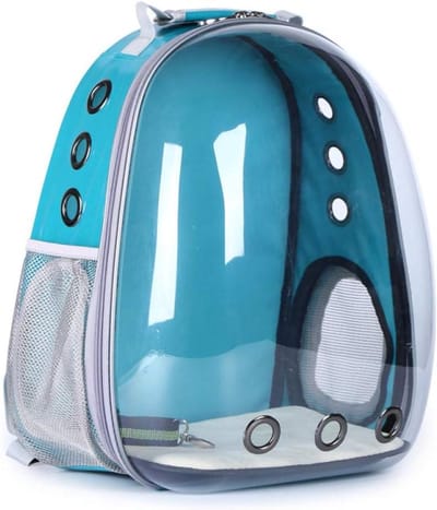 Dierenrugzak - Draagtas - Reizen met huisdier - Transparant venster - 33x28x44CM - Blauwgroen