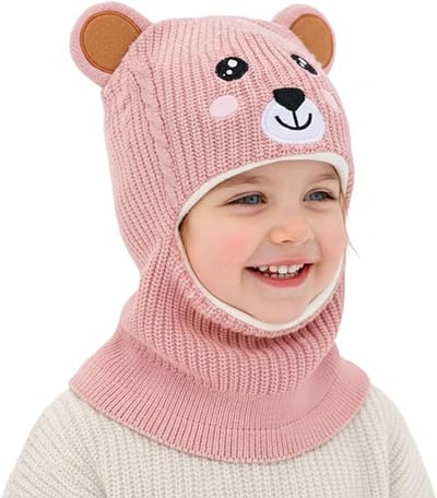 Bivakmuts Muts Kind Meisje Jongen 2-6 jaar, Gebreide Babymuts Nekwarmer Set Wintermutsen Sjaal Kap Thermisch Zacht Fleece Gevoerde Oorbeschermers voor Peuters Buiten, M（45-50cm）